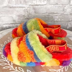 UGG GENUINE SHEEPSKIN FLUFF SLIDES, CALI YEAH, RAINBOW PIDE! 🌈 A SLIPPER & SHOE